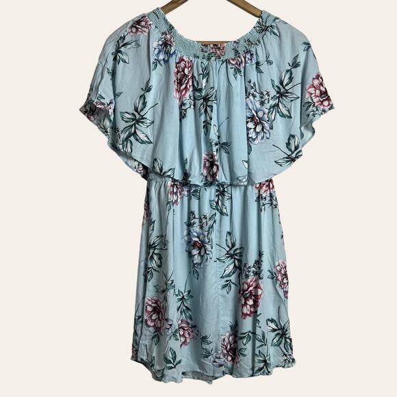 Show Me Your MuMu Casita Blue Wildflower Breeze Floral Off Shoulder Mini Dress M - Picture 7 of 9